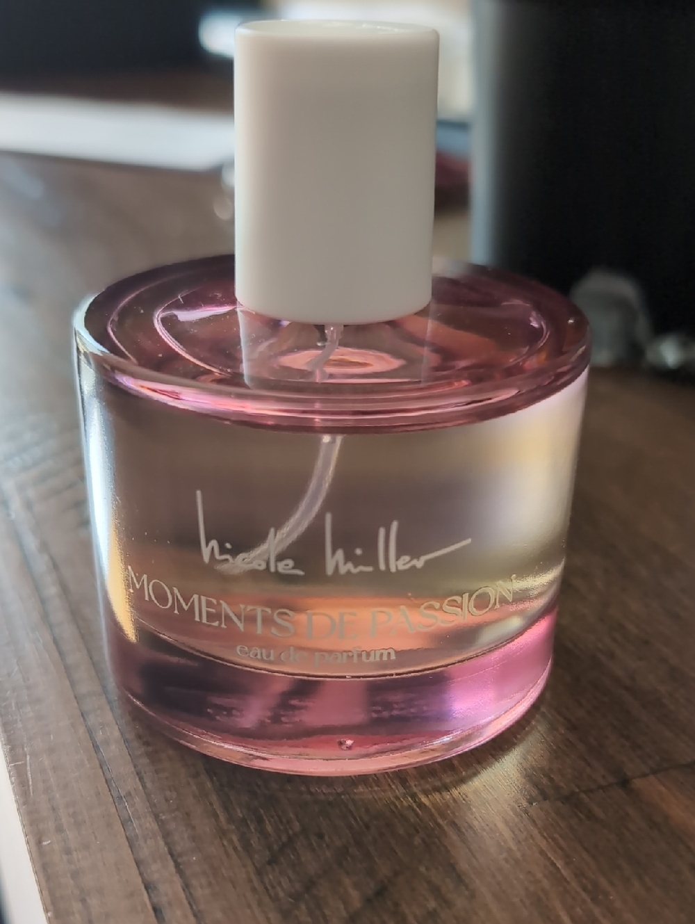 Nicole Miller Moments de Passion Pink and White Glass Perfume Bottle